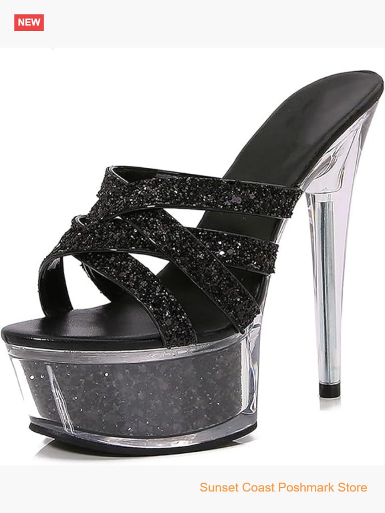 Cross Strappy Platform Super Stiletto Prom Slides Ultra Clear High Heels Mule